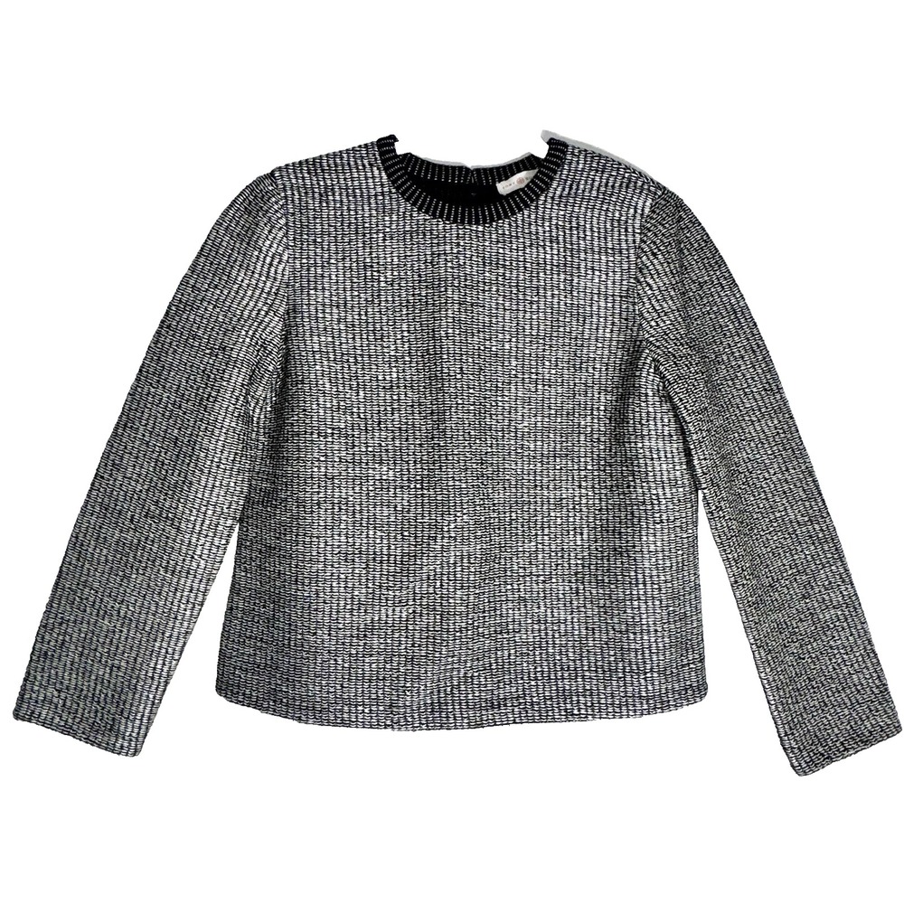 Tory Burch Raffia Sweater Black & Cream Crew Neck Zip Womens Sz Small Petite